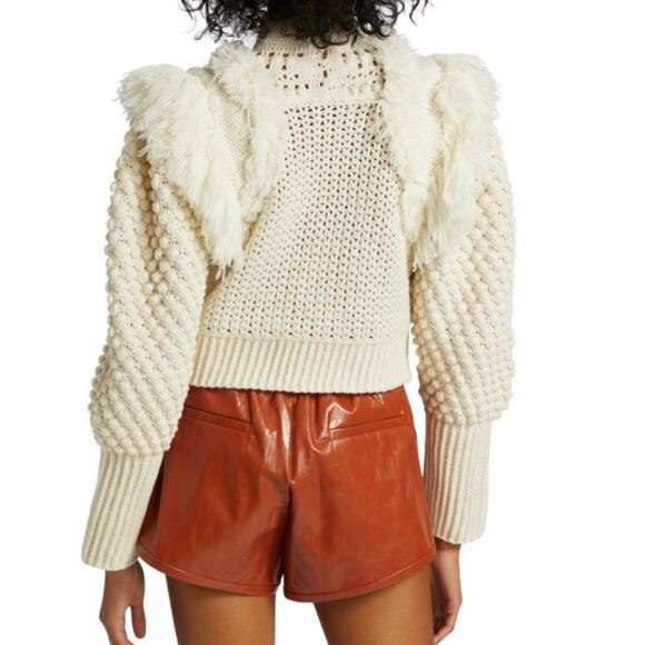 Sea New York Darcy Fringe Merino Wool Chunky Knit Ivory Sweater Womens Size XL - Picture 3 of 13